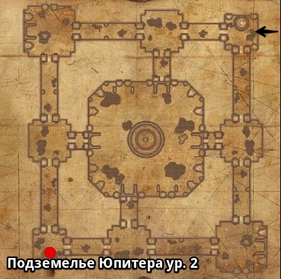 Карта Подземелья Юпитера ур. 2 с отметкой точки печати