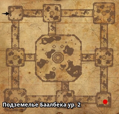 Карта Подземелья Баалбека ур. 2 с отметкой точки печати